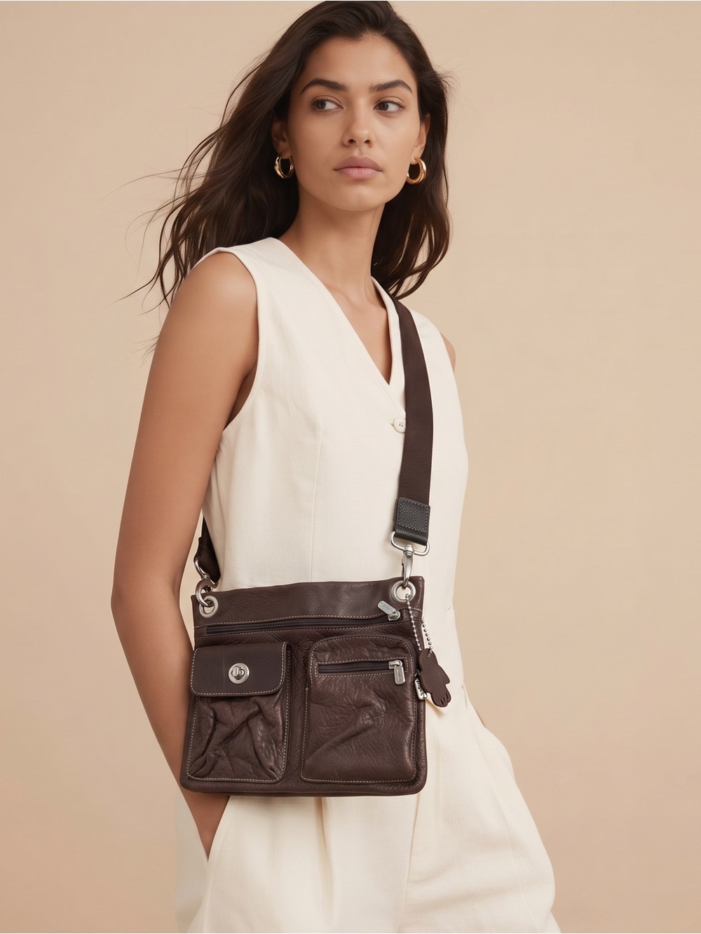 Roots Canada Vintage Village Tribe Shoulder Bag Crossbody Pebbled Leather
